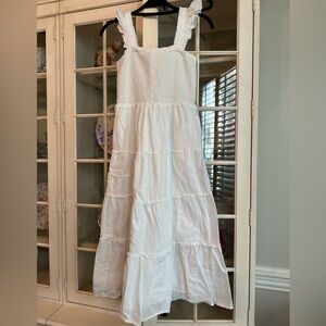 J Crew ruffle strap, smocked midi dress in white XXS